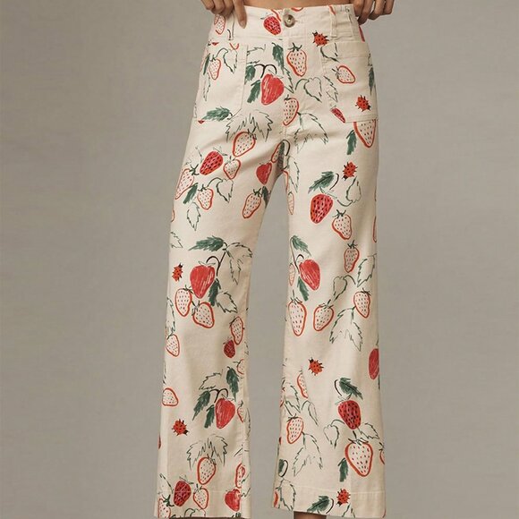 Red Casual Women's Wide Leg Capri Denim Jeans - Picture 3 of 4